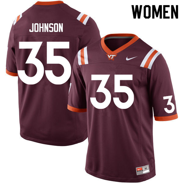 Women #35 Matt Johnson Virginia Tech Hokies College Football Jerseys Sale-Maroon